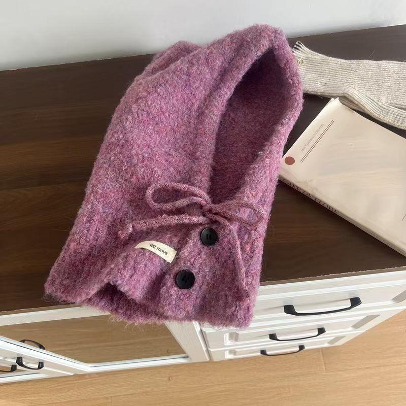 Korean Style Hat Scarf Women'S Autumn And Winter Warm Ear Protection Hooded Scarf Knitted Wool Hat
