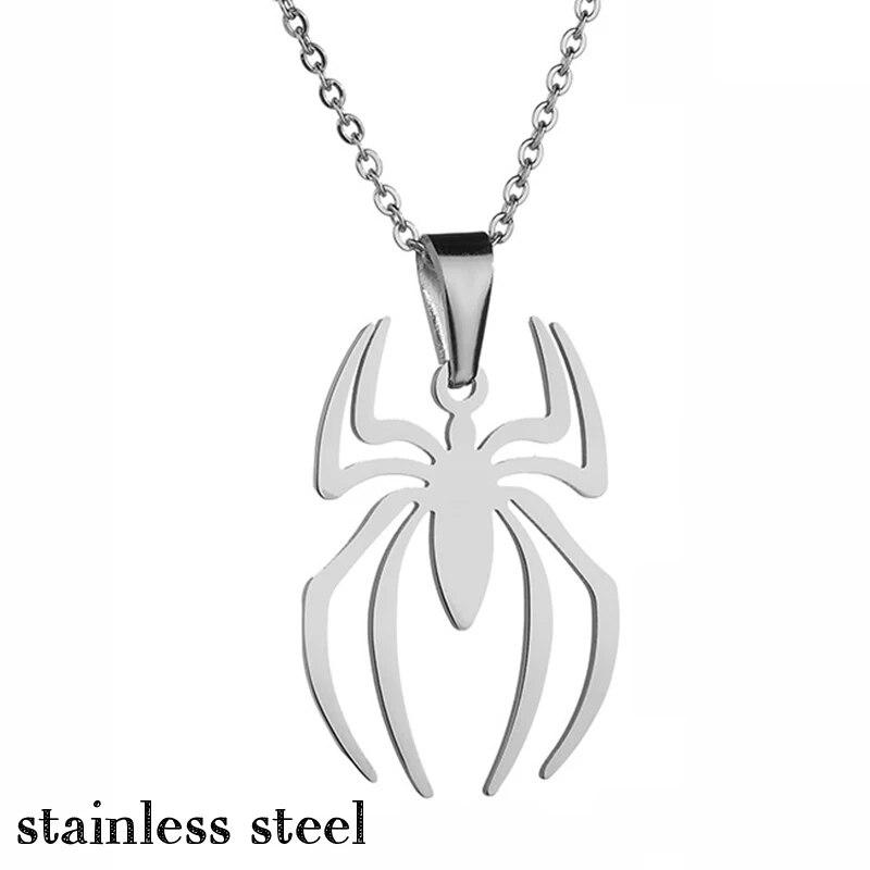 Kpop moda araña colgantes de Halloween cadena cruzada redonda collares para hombres Color plata cadena de cuello gótico pareja ropa de calle regalos