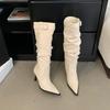 Big tube circumference women's boots fashionable pointed pile boots pleated thin high heel high boots thin boots but knee boots
