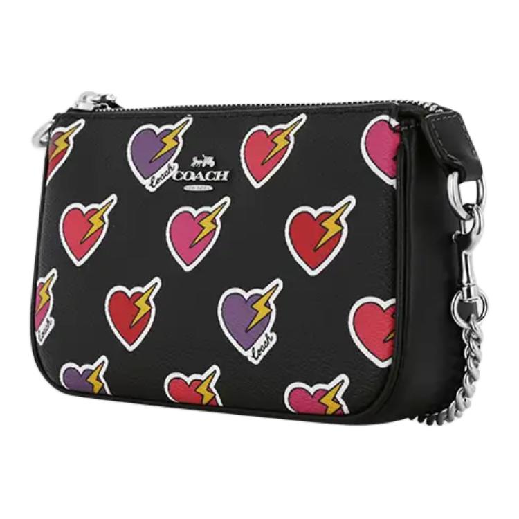 Coach 19 Heart Lightning Print Coated Canvas And Recycled Leather Tote Shoulder Bag Small Women Bags Black CW452-SVA47