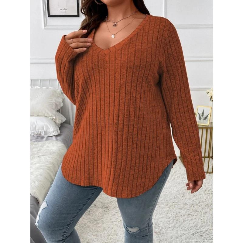 New V Neck Long Sleeve Casual Plus Size Loose Blouse Solid Color Women Large Casual Office Fashion Elegant Long Sleeve Tos Pit Strip Tshirt Clothes