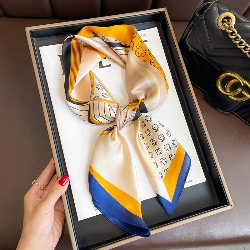 Retro Polka Dot Montage Silk Square Scarf Women Soft Satin Hairband Neckerchief Hijab Lady Headband Foulard Bag Ribbons Kerchief