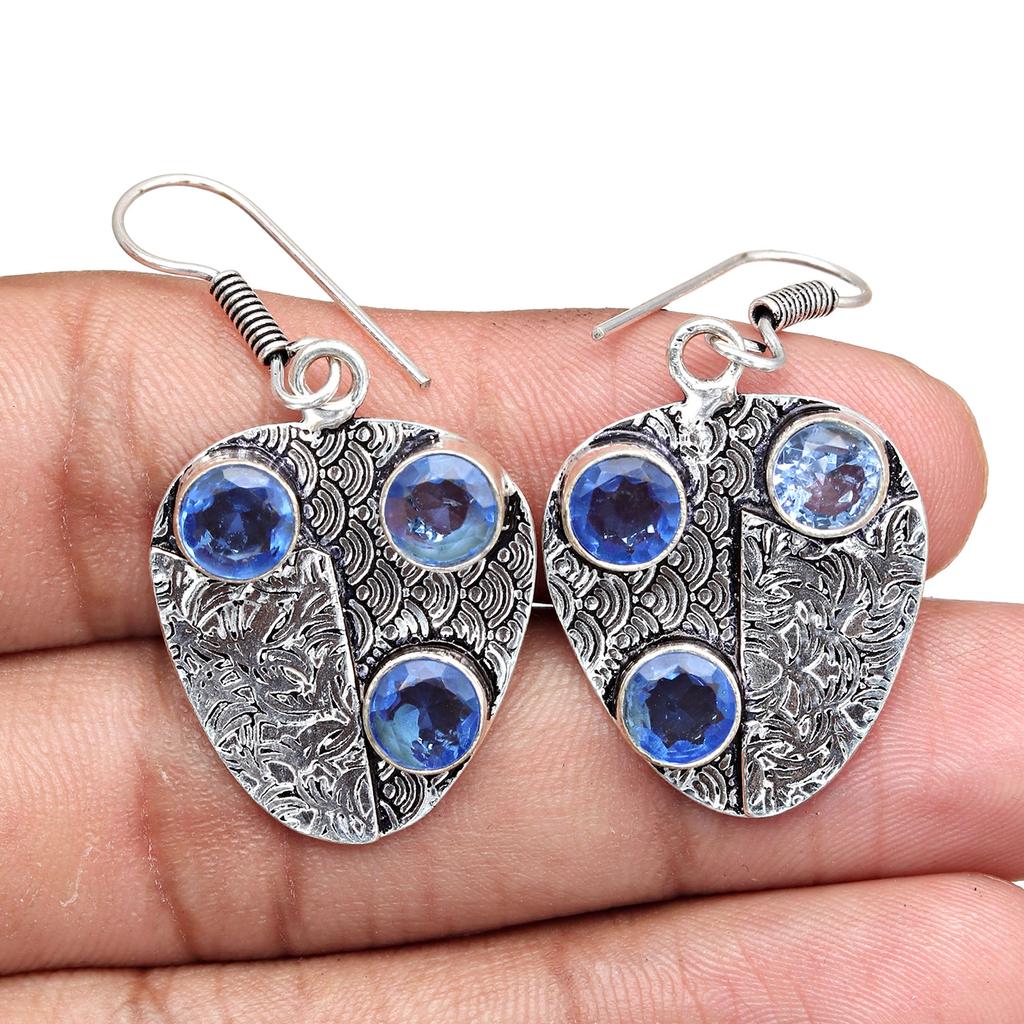 Tanzanite Gemstone Unisex Women's Gift For Her Silver Jewelry Earring 1.5''