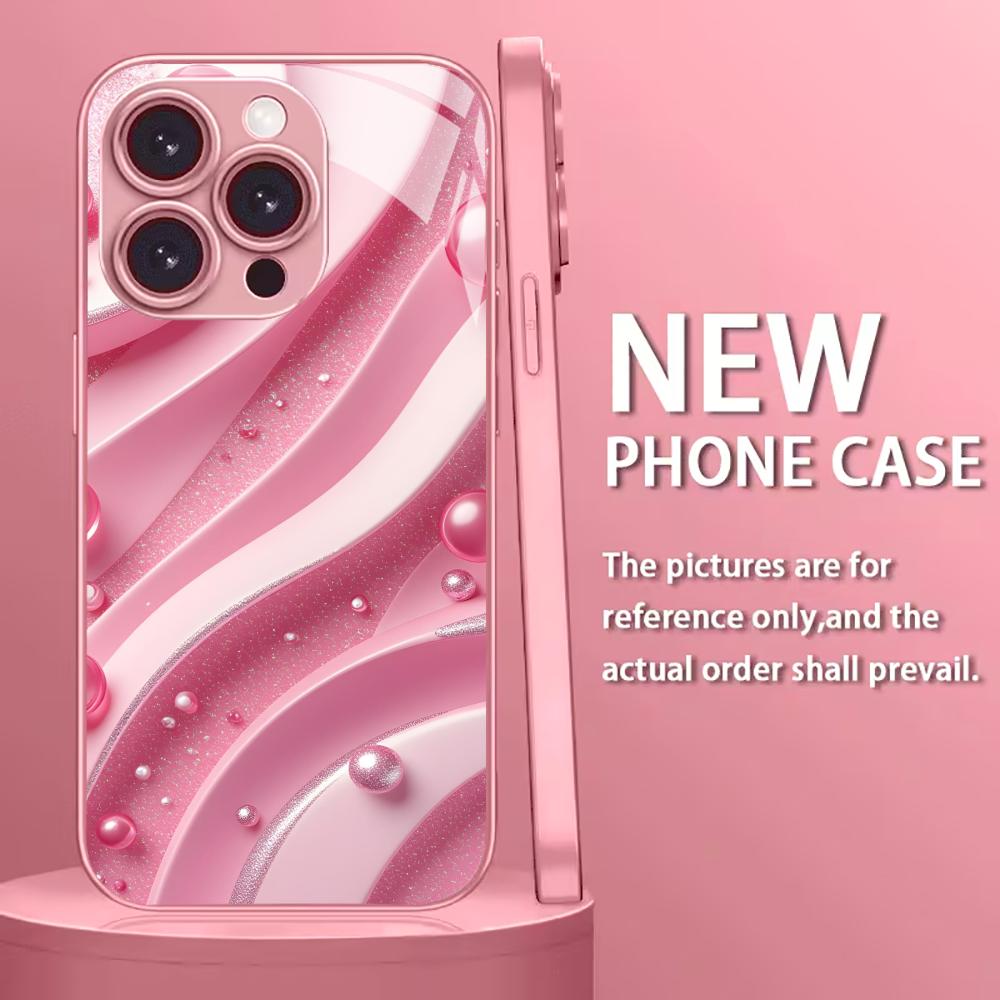 

розовый Simplicity Texture Madam Чехол для телефона Стеклянный Чехол для телефона для iPhone 17 16 15 14 13 12pm Pro Plus Ударопрочный чехол для телефона Женский iPhone 17