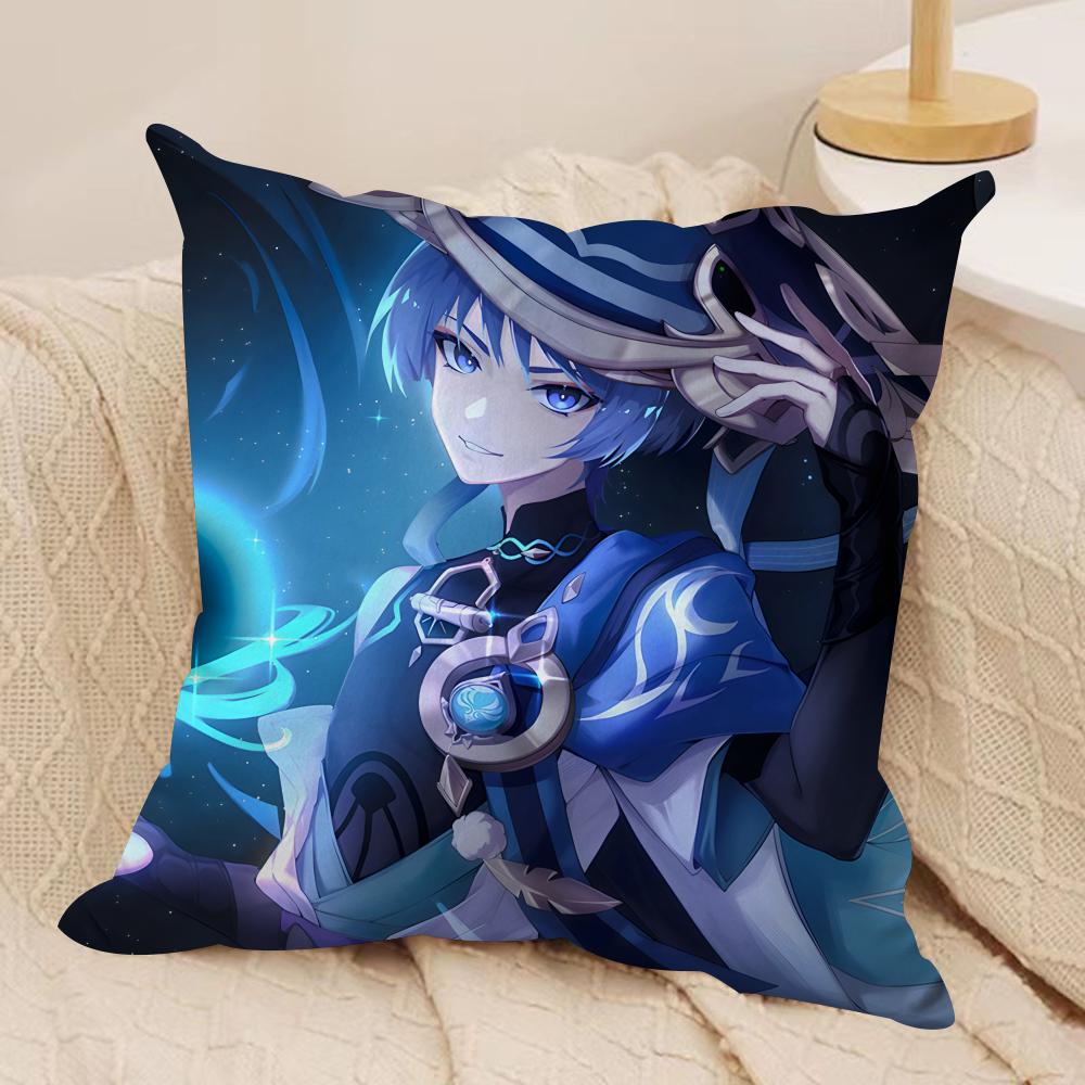 Scaramouche Genshin Impact Cushion Cover Silky Short Plush Invisible Zipper Dustproof Sofa Pillow Case For Home Decor