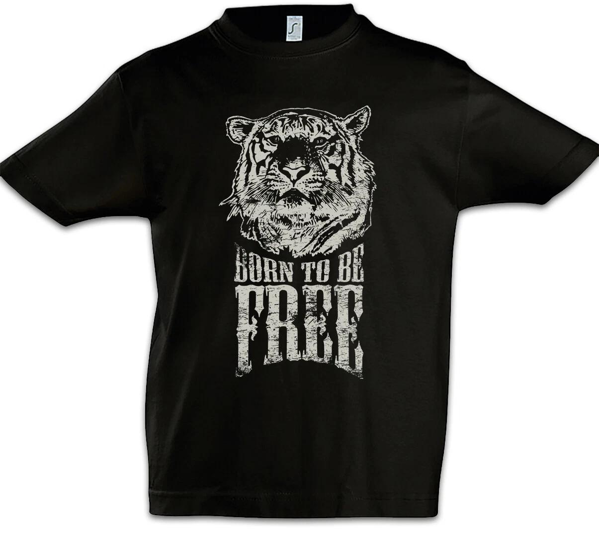 Born To Be Free Kids Boys T-Shirt Tiger Animal Welfare Vegan Vegetarian- 130
