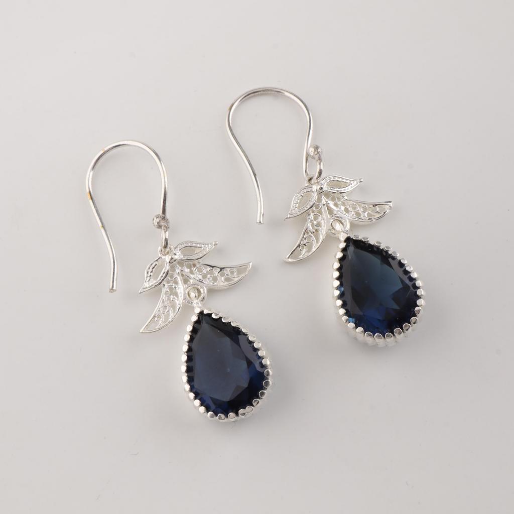 London Blue Topaz Gemstone 925 Sterling Silver Jewelry Handmade Earring 1.84"  CE-27-11