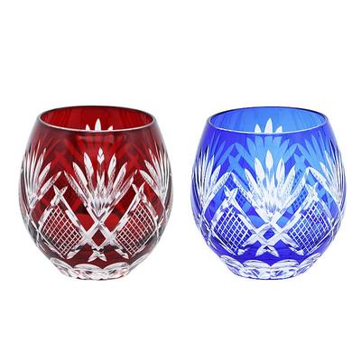Kiriko Glasses Pair of Cut Glass Glasses Perfect for Cold or Hot Drinks Ideal for and 60th Birthday (Red & Blue) - - Sake, Shochu, Water, -