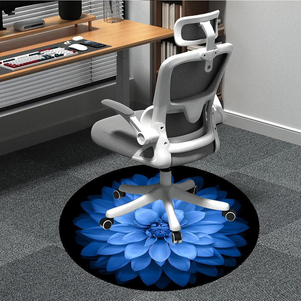 1 Stück Blauer Dahlien Teppich, Runder Rutschfester Langlebiger Großer Büroteppich, Geeignet für das Büro