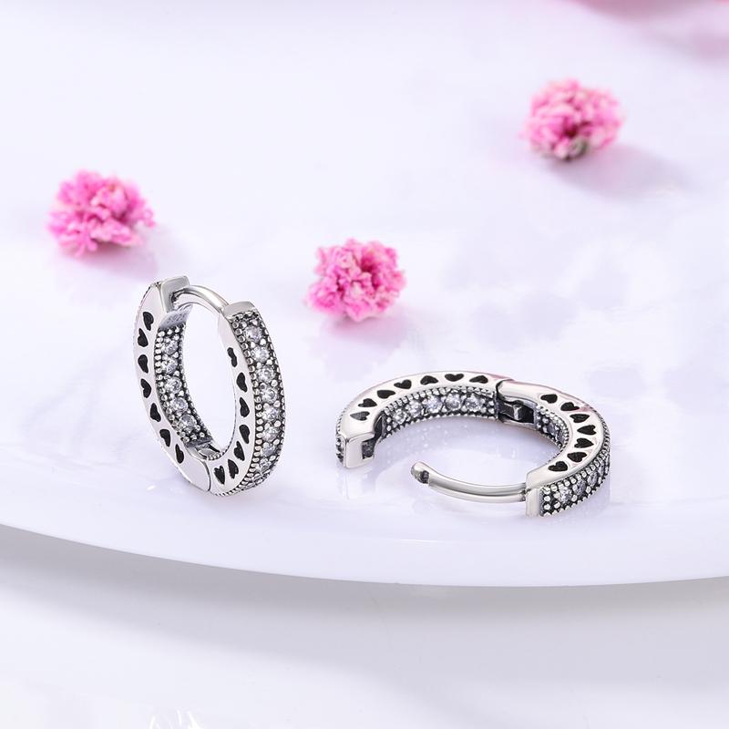 925 Silver Hoop Earrings  For Woman Pendientes Zircon Heart Shape Star Eardrop Original Earring Fashion Jewelry