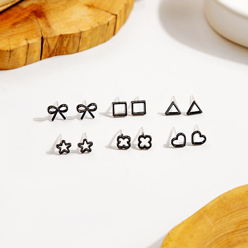 Korean Geometric Stud Earrings, Minimalist Six-Piece Set, Versatile Style