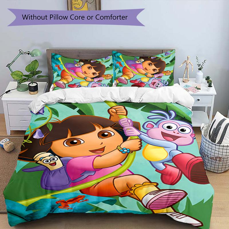 3pcs D-Doras The Explorer Pattern Bedding Set Duvet Cover Set Includes Duvet Cover &pillowcases, Perfect All Season Bedroom Decoration & Gift