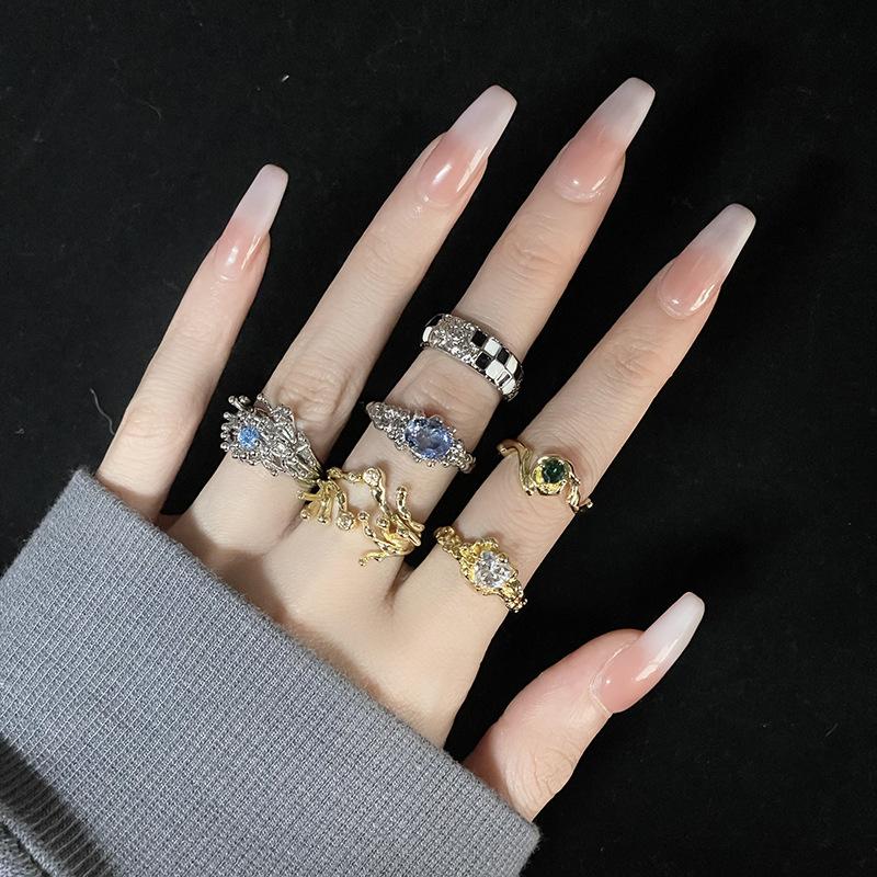 Niche Original Design Light Luxury High-End Sense Personalized Opening Ring Women'S Exquisite French Fashion Stacked Gemstone Jewelry