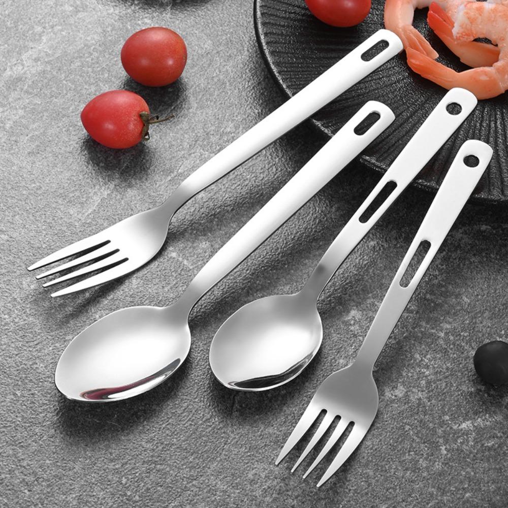 Black/Silver Camping Cutlery Set Stainless Steel Spoon Fork Set Flatware Set  Outdoor