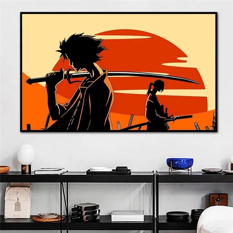Japanese Sunset Samurai Posters and Prints Abstract Wall Art Picture Bushido Canvas Painting for Living Room Home Artwork Decor No Frame