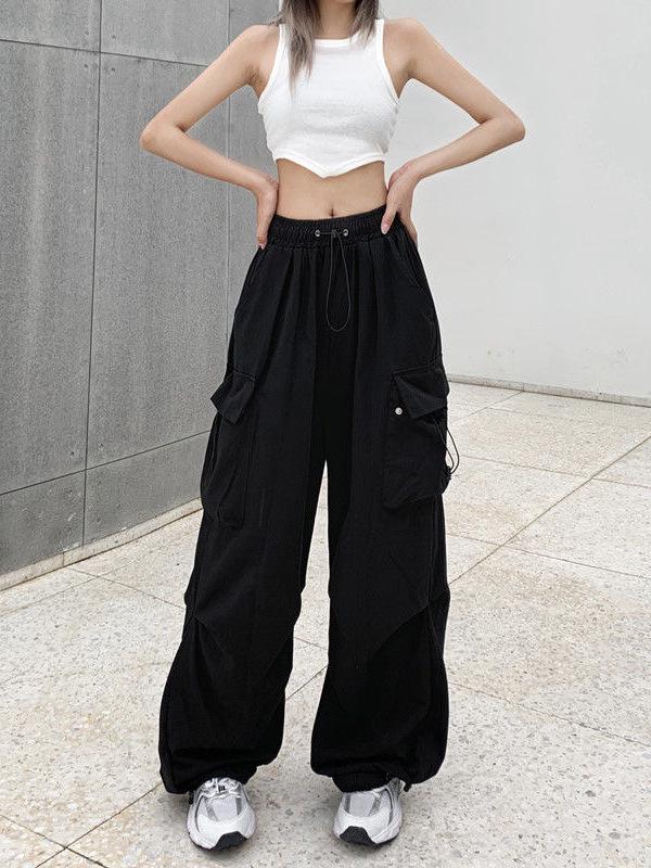 Cross-Border Women's Summer Wide-Leg Work Pants with Large Pockets.