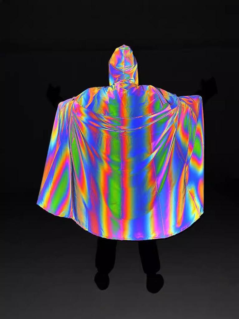 Medieval Gothic Iridescent Hooded Cloak: Reflective Cape for Halloween Parties