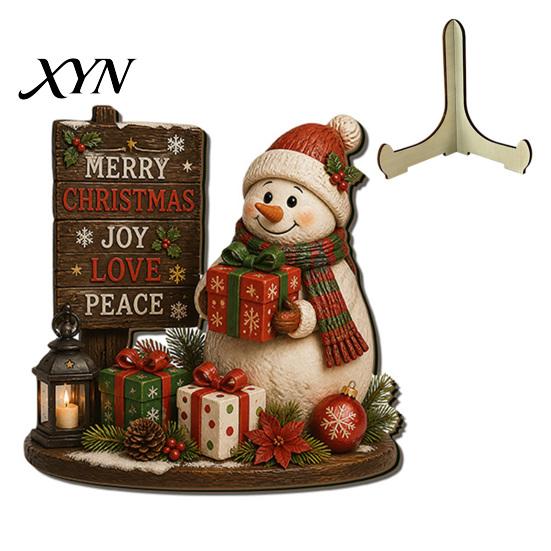 Winter Party Decorations Christmas Wooden Table Sign, 2D Flat Santa Claus/Snowman Reading Desktop Ornament Gift for Family with Stand, Holiday