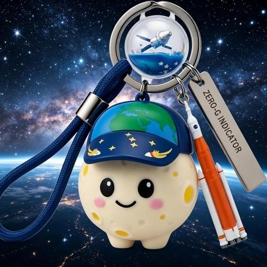 Yousheng Keychain Space Rocket Floating Artemis Pendant with 3D Moon Character Lightweight Keychain Backpack