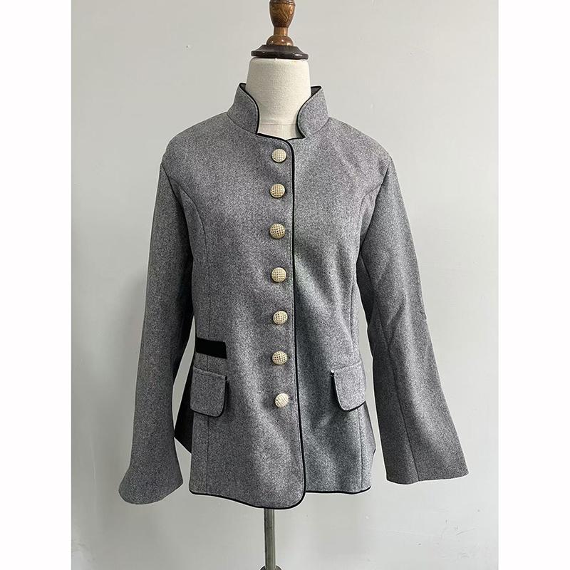 Single Slim Jacket Turtleneck Long Sleeved Coat Winter Elegant Pocket Short Outwear