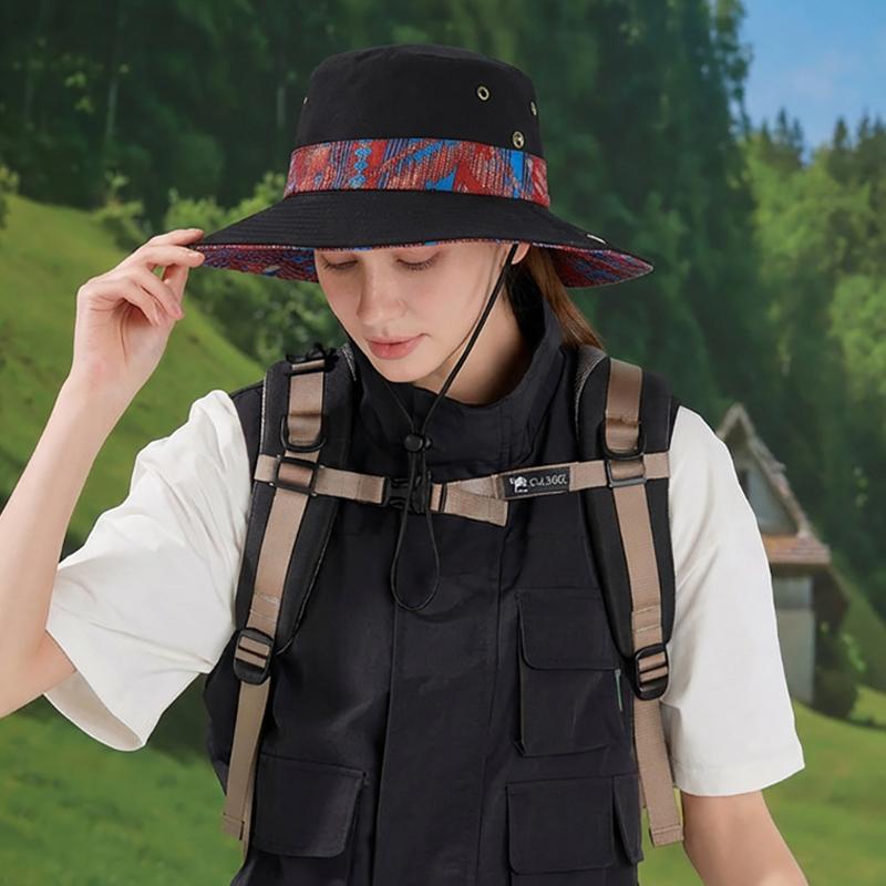 Spring Summer Big Brim Sun Hat National Style Cowboy Fisherman Hat Men Women Outdoor Sun Hat for Mountaineering and Fishing