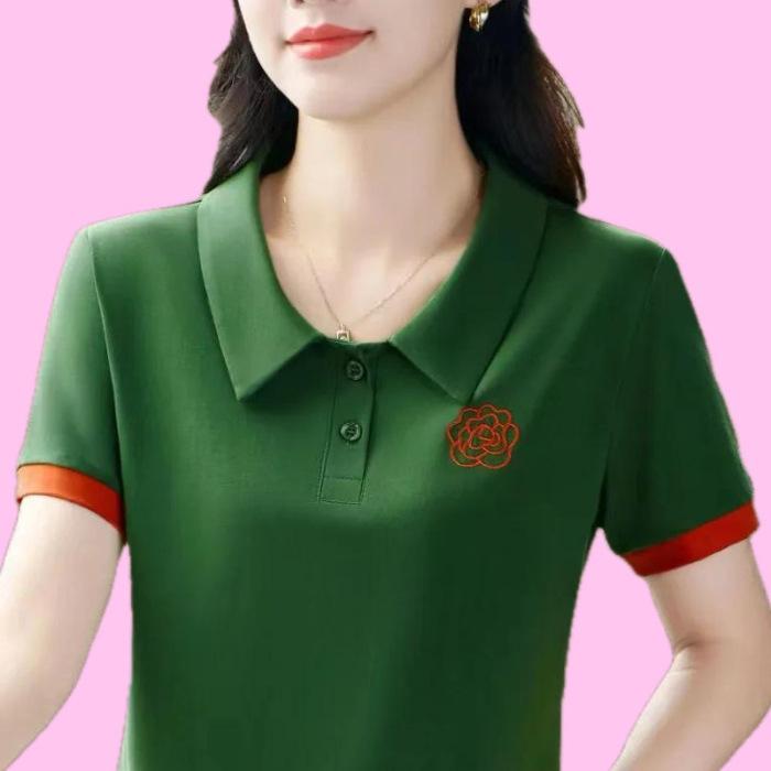 

Новая рубашка поло Temperament Футболка с короткими рукавами для женщин на лето Похудение и замедление старения Универсальный топ для похудения 4XL зелёный