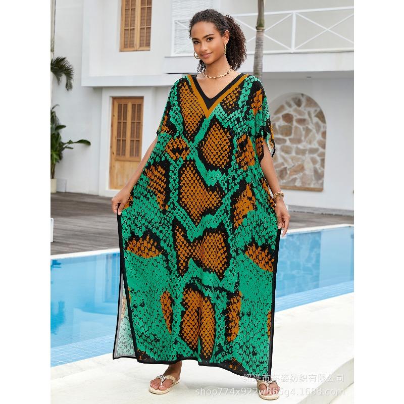 Blouse de plage coton humain imprimé ample robe de vacances bikini protection solaire chemise maillot de bain veste châle
