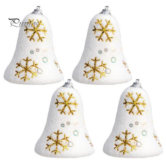 

4 шт. Рождественская подвеска в виде колокольчика в виде снежинки, блестящий декор, белая пена, рождественское украшение, подвесное украшение, праздничный декор для дома и офиса, центральные украшения для вечеринки золотистый