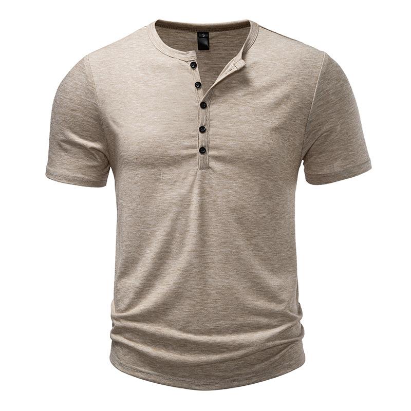 

Чоловіча приталена футболка-henley - Вигнутий низ, планка на ґудзиках, дихаюча фактурна бавовна, повсякденний топ для м язів, різні однотонні кольори L хакі