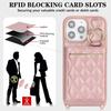 For iPhone 14 Pro Case with Lanyard/Mirror/Card Holder Grids Pattern RFID Blocking Phone Cover