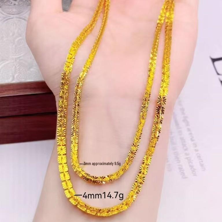 Vietnam Gold Plated Cross Choker Necklace with Sequins and Carved Flower Design, Bling Full Sky Star, Women's Fashion Imitation Gold Jewelry