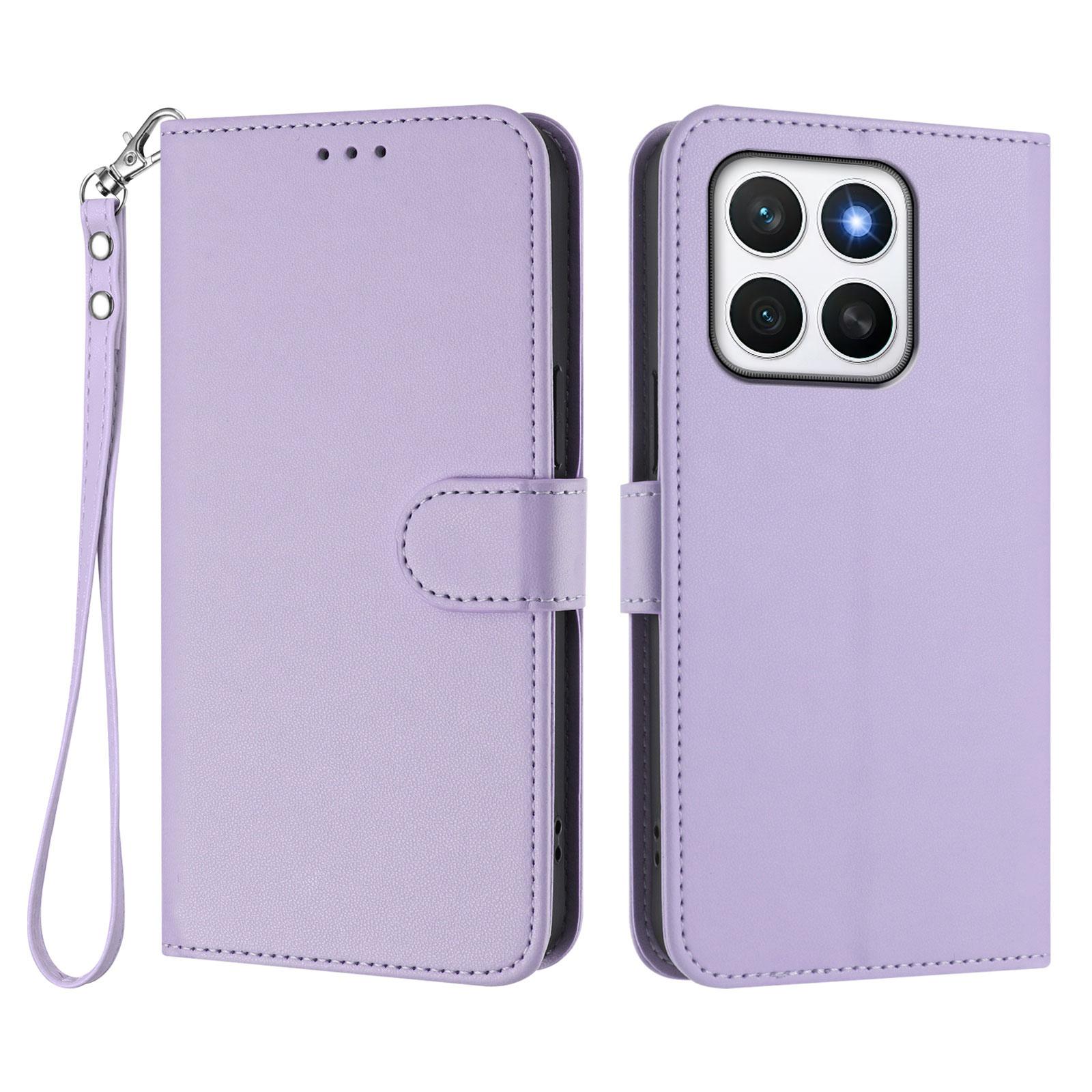 

For Honor X8c 4G Leather Case Wallet Stand Phone Cover with Wrist Strap Light Purple
