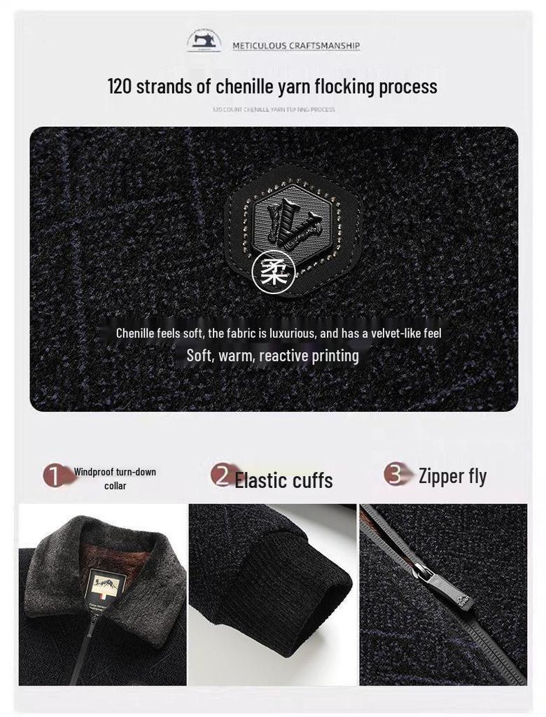 Men's Winter Fleece-Lined Corduroy Jacket with Shearling Collar - Warm Casual Coat for Middle-Aged and Older Men