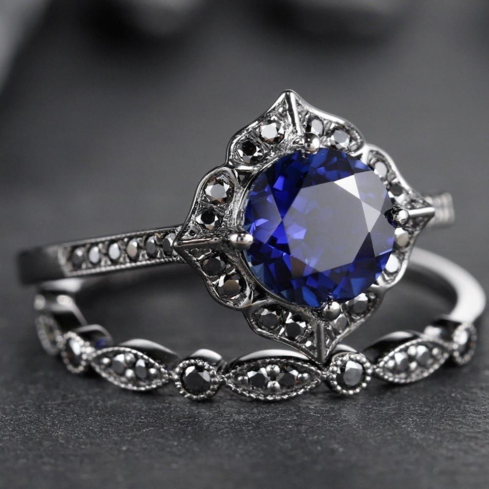 Luxury Women's Ring Creative Darth Vader Jewelry Couple Ring Simple Blue Diamond Flower Ring