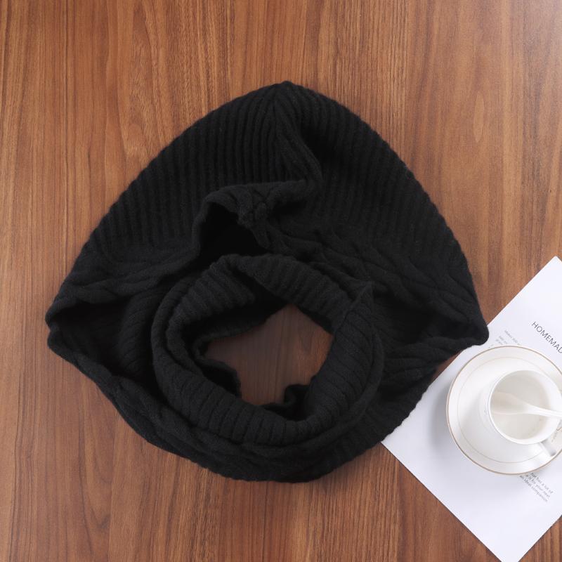 

100% Шерсть Шарф-капюшон Шапка Женская Зимняя Мягкая Теплая Защита Ушей Лица Балаклава Шарфы Шапки Мужская Корейская Мода Шерстяной Утеплитель Шеи One Size чёрный