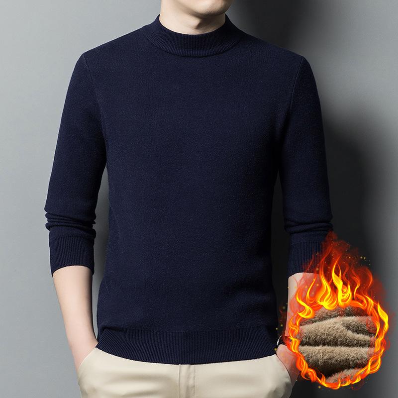 

Semi-turtleneck knitted sweater men s fleece thickened sweater men s casual bottoming shirt men s clothing M тёмно-синий
