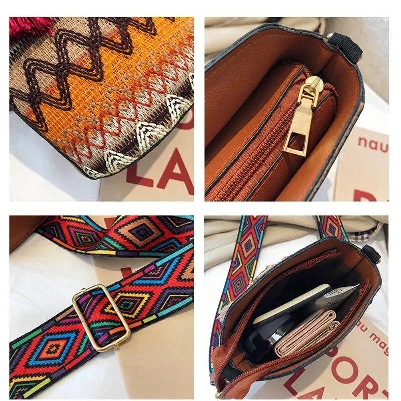 Borsa Vintage da Donna Nappa Etnica Tessuta a Mano a Tracolla per Signora Borsa Hippie a Spalla per Signore Borsetta