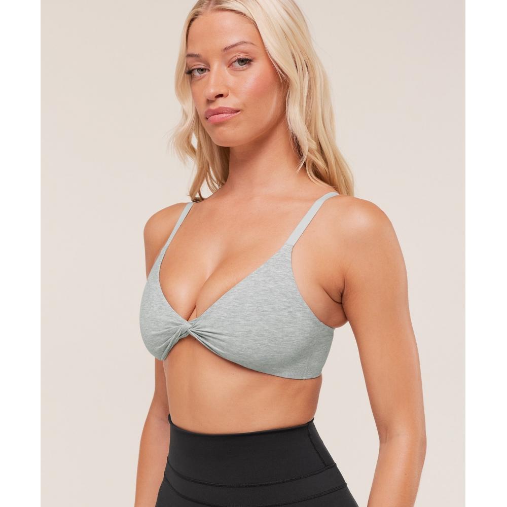 Gymshark Cotton Twist Front Bralette Light Grey Core Marl B4b6l Gbcn