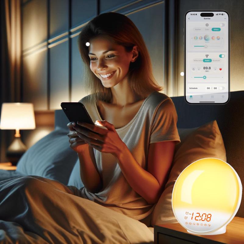 LED Sunrise Wake-Up Light with Dual Alarm Clock and Bedside Night Light