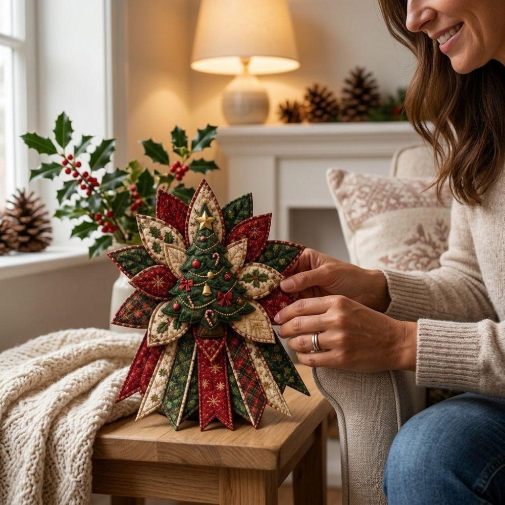 Pre-Cut Fabric Strips Patchwork Bow Sewing Set Quilted Christmas Hanging Kit Christmas Party