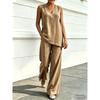 PEYWOW Costume de pantaloni casual de modă pentru femei, fără mâneci, cu decolteu în V