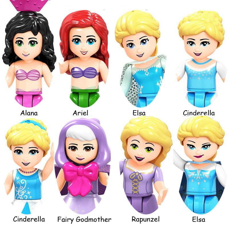 Non-Toxic Fairy Tale Princess Children Belle Beast Cinderalla Anna Olivia Model Figure Blocks Construction Building Bricks Toys For Children