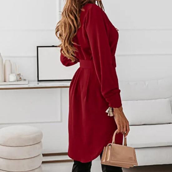 Damenkleid Einfarbig Umlegekragen Vintage Einreihig Langarm Minikleid für die Arbeit