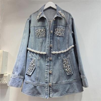 European Station Women's 2026 Autumn/Winter Rhinestone Denim Jacket with Waist-Cinched Design