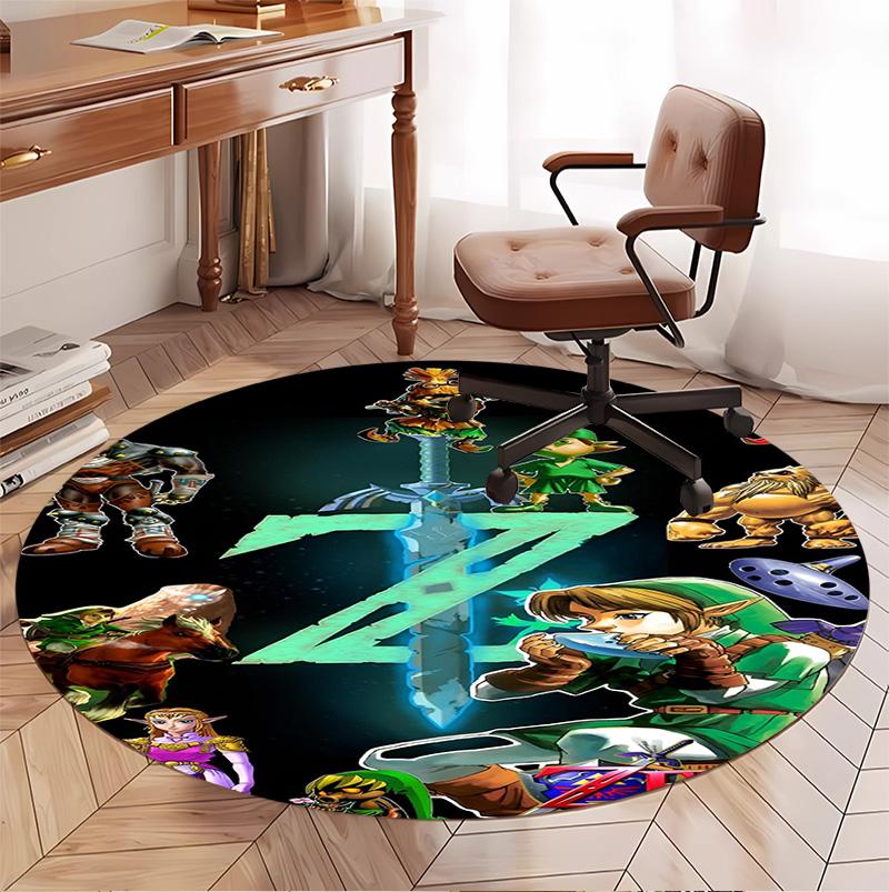 The Legend of Zelda Pattern Round Rug, Indoor/Outdoor Mat, for Picnic, Gameroom, Bedroom, Office, Living Room, Home Decor Carpet, Birthday Gift