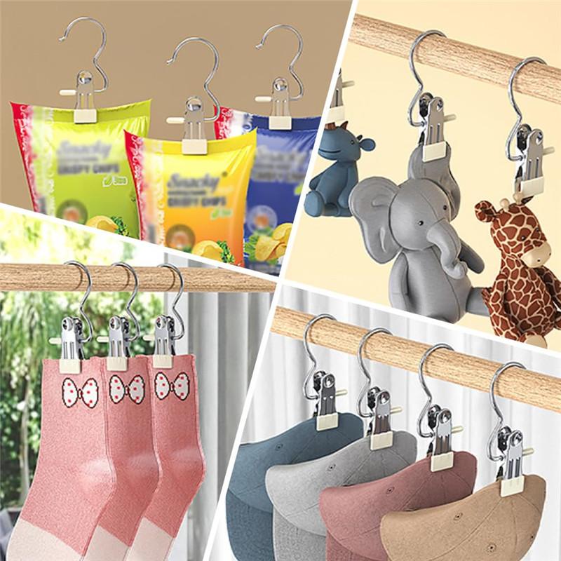 10/20pcs Stainless Steel Clothespins with Hook Laundry Organizer Portable Hanging Clip Closet Hanger Efficient Clothes Management