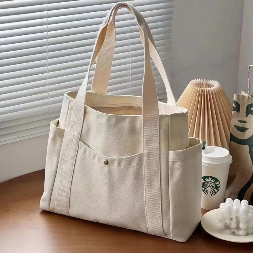 Large‑Capacity Canvas Tote Bag, College Style Student Shoulder Bag, Reusable Shopping Handbag for Work Commute
