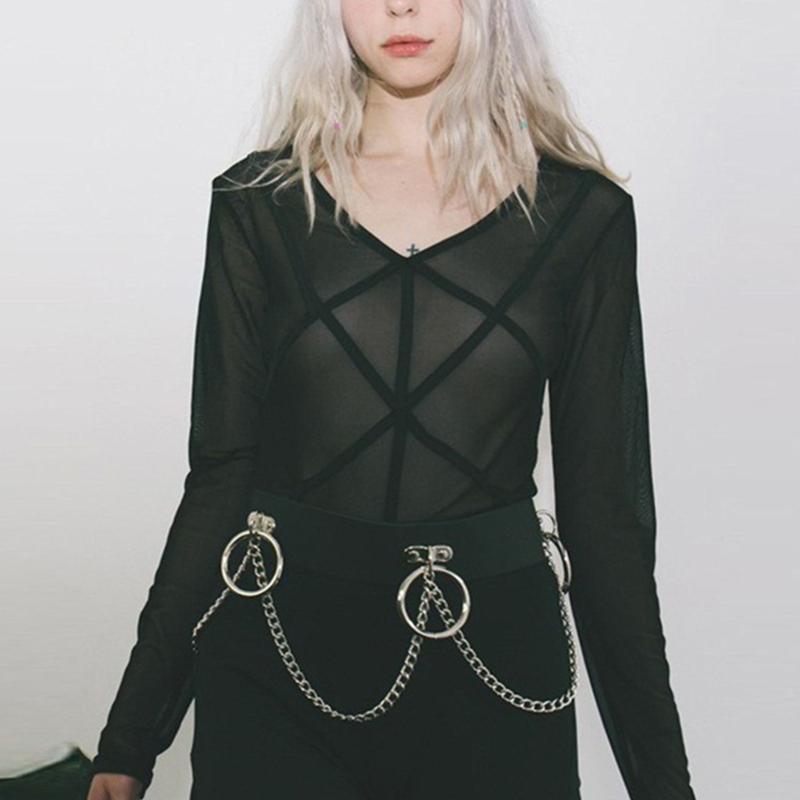 Gothic Waist Chain Alloy and PU Leather Body Chains with Rounded Circle Decor Body Straps Accessories for Women and Girl