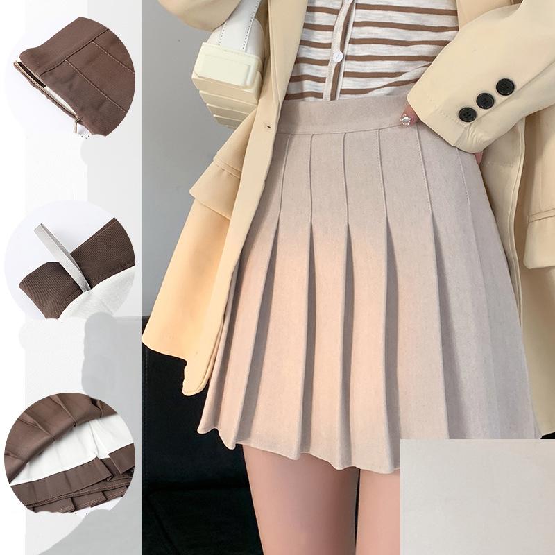 

Осенне-зимняя женская плиссированная юбка, утолщенная твидовая юбка с высокой талией, тонкая тонкая юбка длиной до половины тела XXL абрикосовый