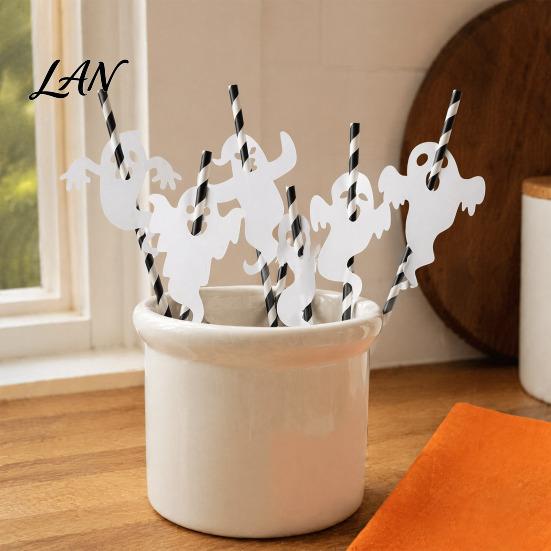Fun Party Favors for Kids 8Pcs Halloween Ghost Straw Set, Decorative Drinking Straws, Spooky Eco Friendly Straws Picks, Creative Cupcake Toppers,